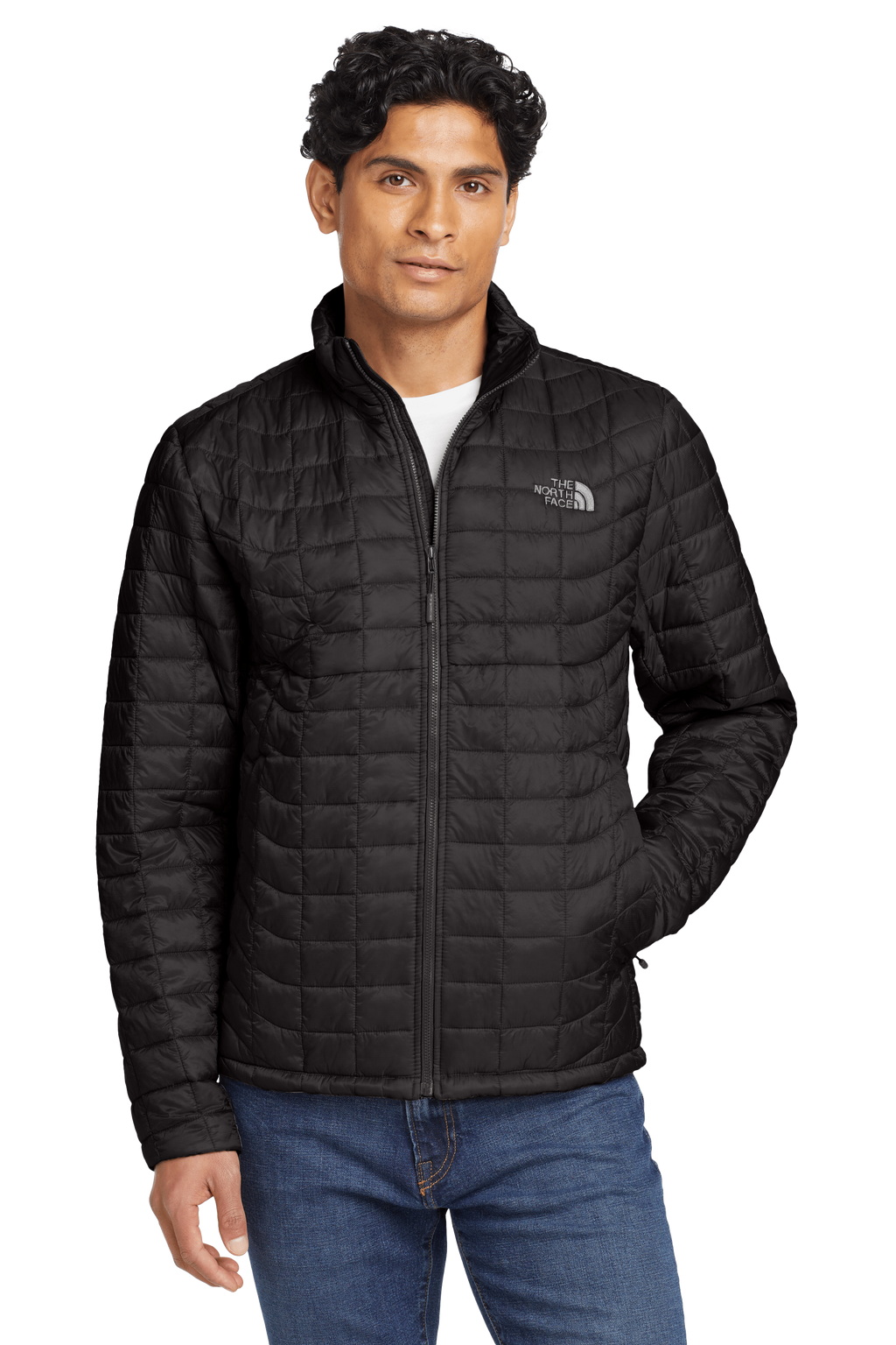 The North Face Black Grid-Quilt Stand Collar Jacket