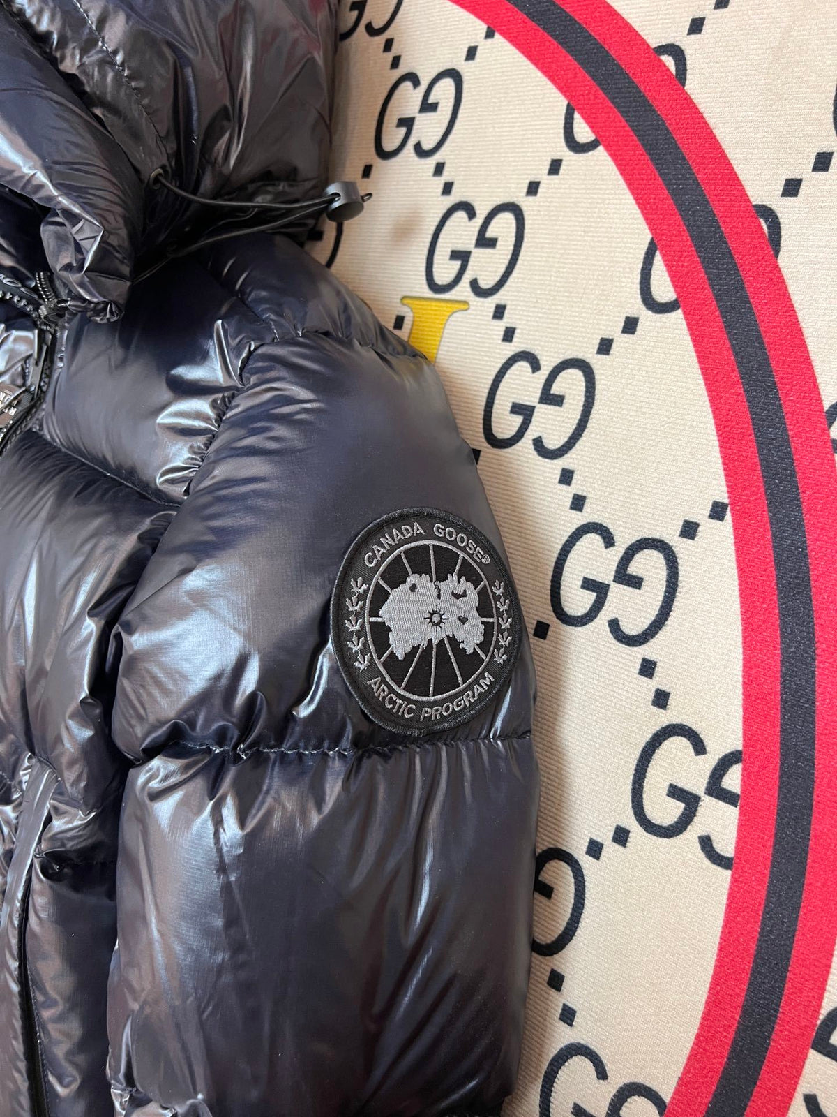 Canada Goose Glossy Black Hooded Quilted Puffer Jacket