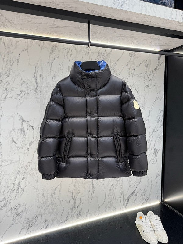 Moncler Black High-Collar Puffer Jacket with Blue Lining