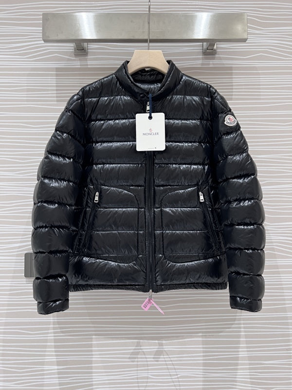 Moncler Glossy Black Stand Collar Quilted Puffer Jacket