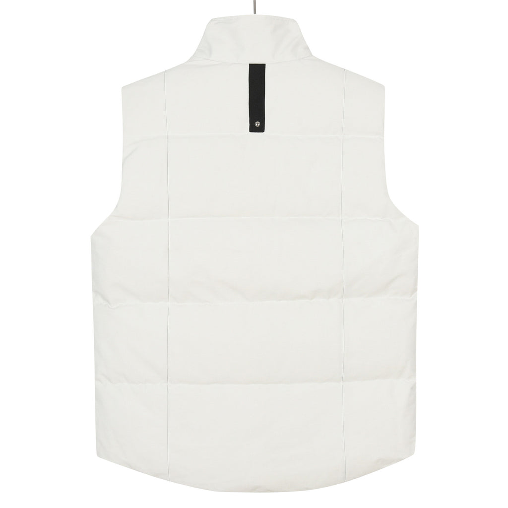 Moose Knuckles White Studded Logo Stand Collar Puffer Vest