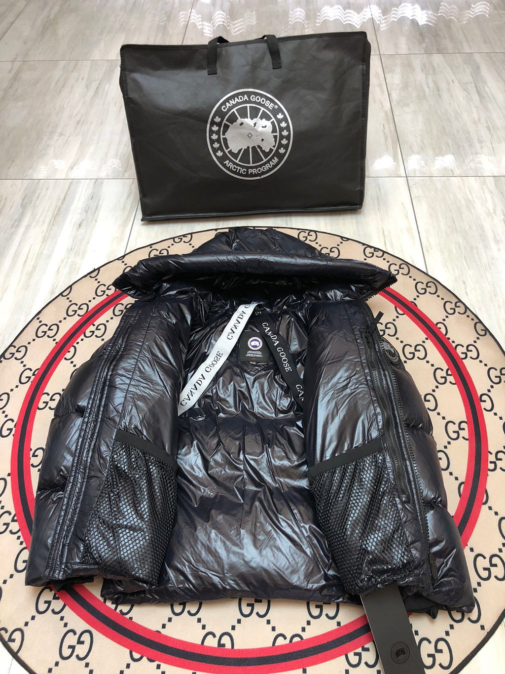 Canada Goose Glossy Black Hooded Quilted Puffer Jacket