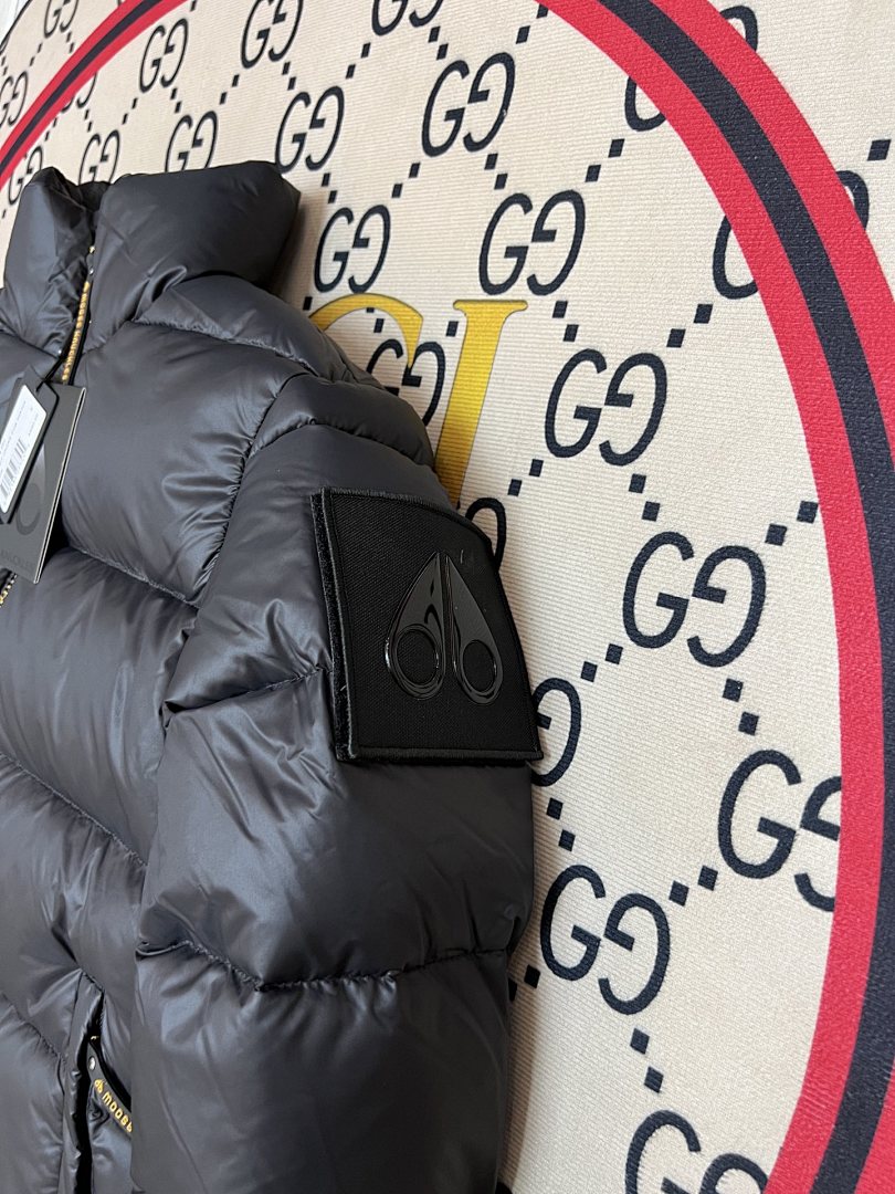 Moose Knuckles Black Stand Collar Quilted Puffer Jacket