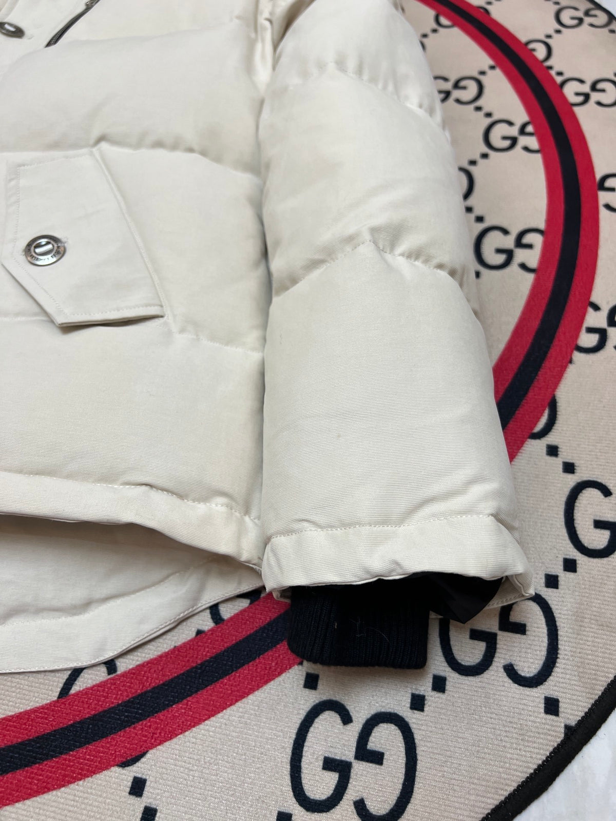 Moose Knuckles Ivory White Plush-Trim Hooded Puffer Parka
