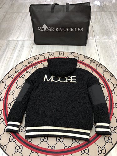 Moose Knuckles Black Hooded Teddy Bomber Jacket