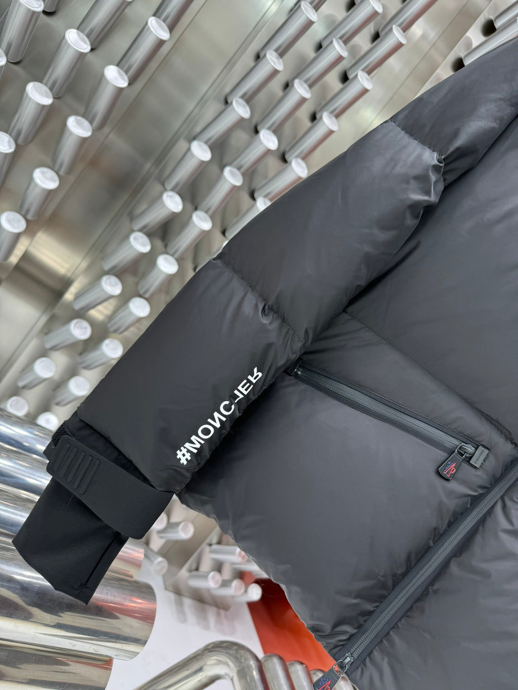 Moncler Charcoal Black Graphic-Back Stand Collar Puffer Jacket