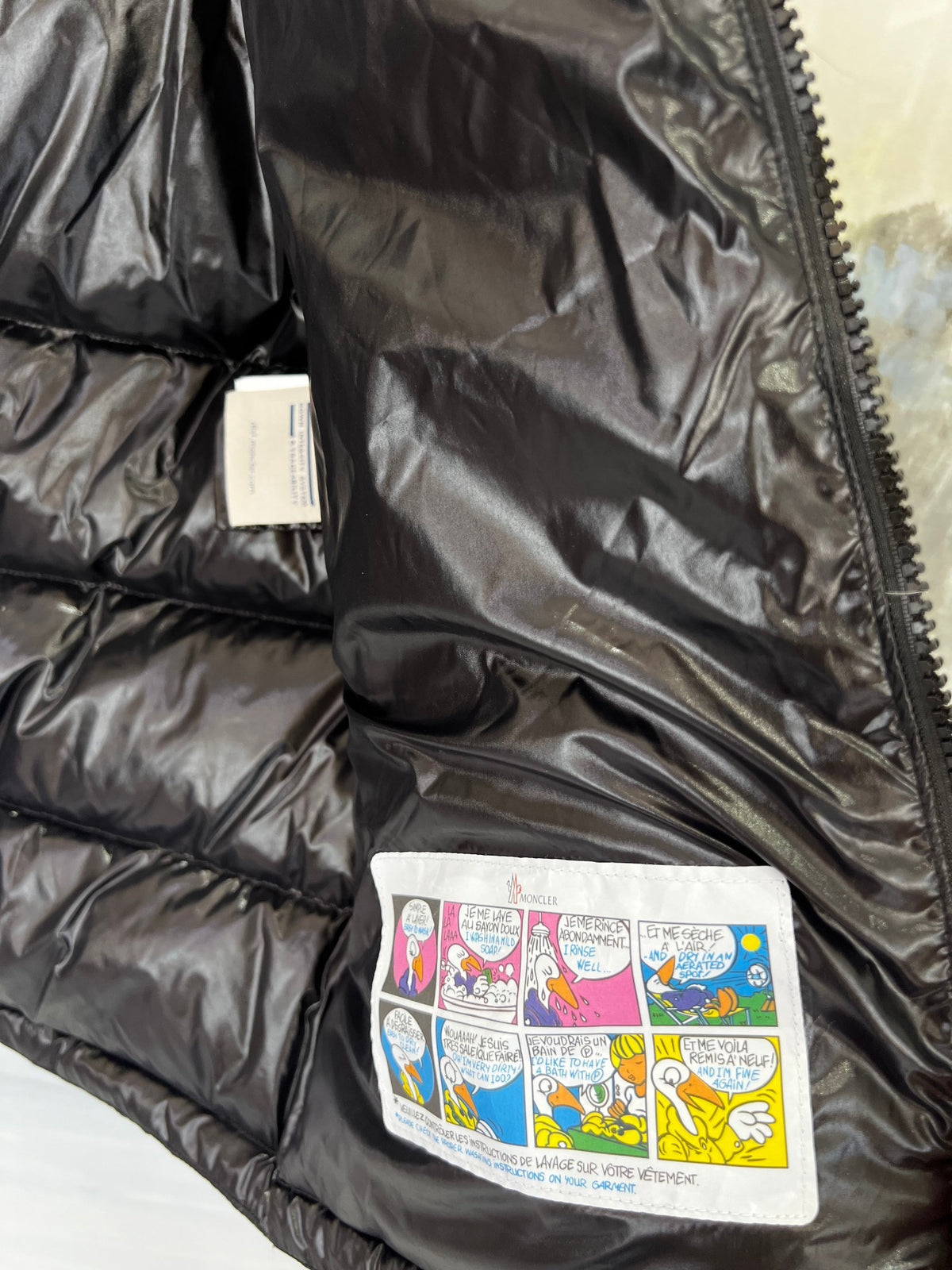 Moncler Glossy Black Hooded Puffer Jacket with Sleeve Pocket