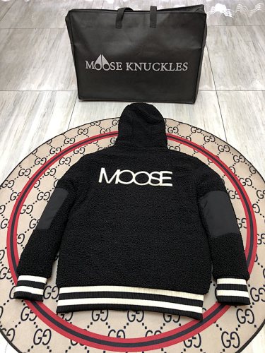 Moose Knuckles Black Hooded Teddy Bomber Jacket