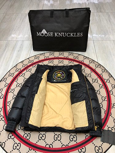 Moose Knuckles Black Stand Collar Quilted Puffer Jacket