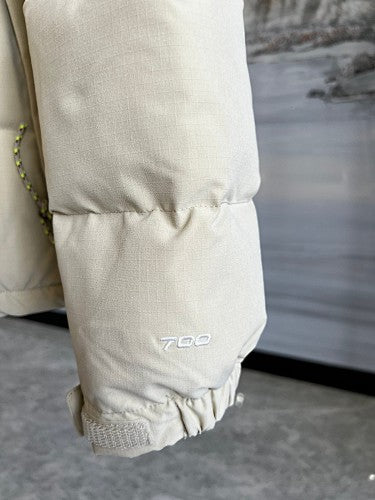 The North Face Ivory White and Brown Colorblock Puffer Jacket