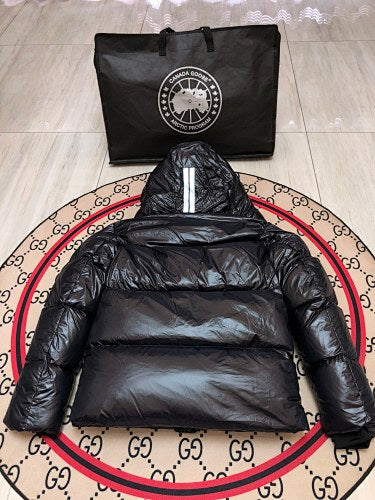 Canada Goose Glossy Black Hooded Quilted Puffer Jacket
