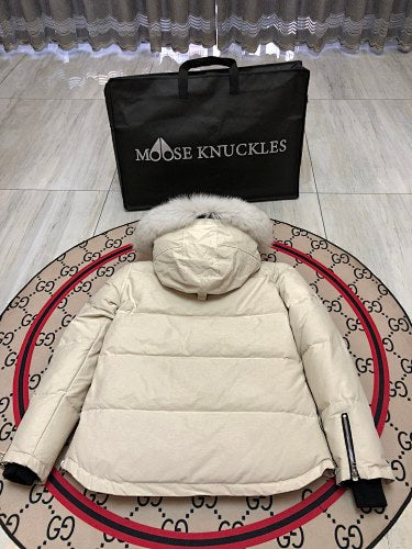 Moose Knuckles Ivory White Plush-Trim Hooded Puffer Parka