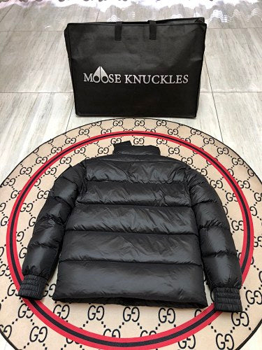 Moose Knuckles Black Stand Collar Quilted Puffer Jacket