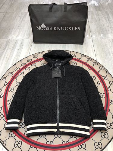 Moose Knuckles Black Hooded Teddy Bomber Jacket