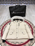 Moose Knuckles Ivory White Plush-Trim Hooded Puffer Parka