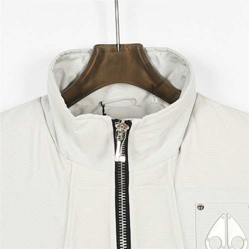 Moose Knuckles White Studded Logo Stand Collar Puffer Vest