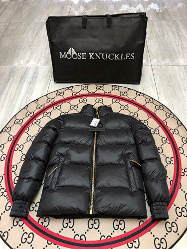 Moose Knuckles Black Stand Collar Quilted Puffer Jacket