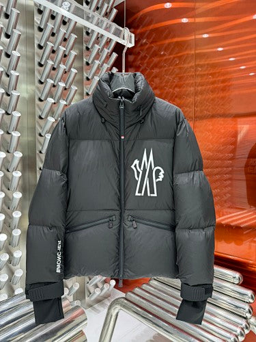 Moncler Charcoal Black Graphic-Back Stand Collar Puffer Jacket