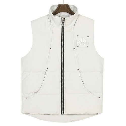 Moose Knuckles White Studded Logo Stand Collar Puffer Vest