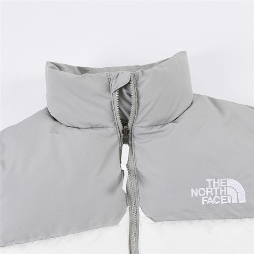 The North Face White and Light Gray Colorblock Puffer Jacket