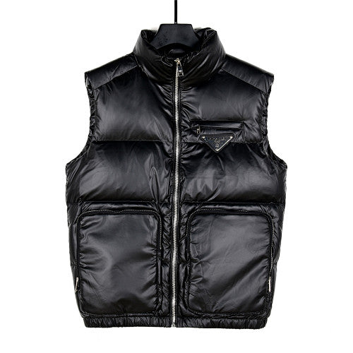 Prada Black Glossy Stand Collar Quilted Puffer Vest