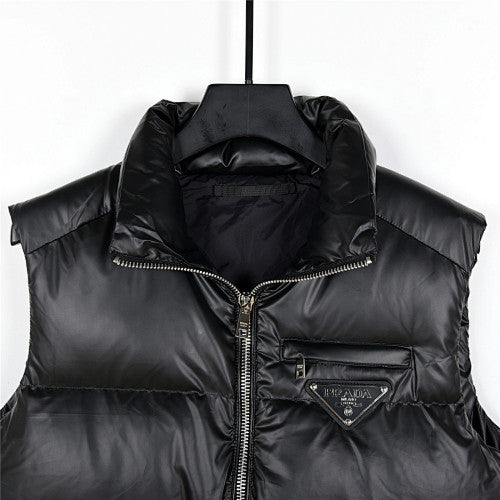Prada Black Glossy Stand Collar Quilted Puffer Vest
