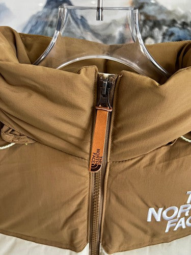 The North Face Ivory White and Brown Colorblock Puffer Jacket