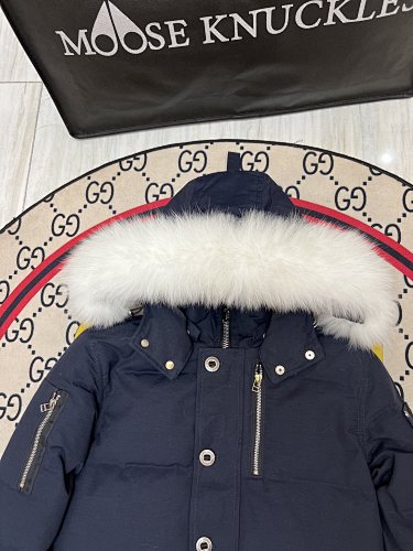 Moose Knuckles Navy Blue Plush-Trim Hooded Puffer Parka