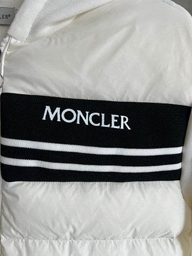 Moncler White and Black Stripe Quilted Front Hooded Jacket