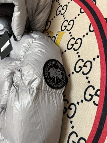 Canada Goose Metallic Silver Hooded Quilted Puffer Jacket