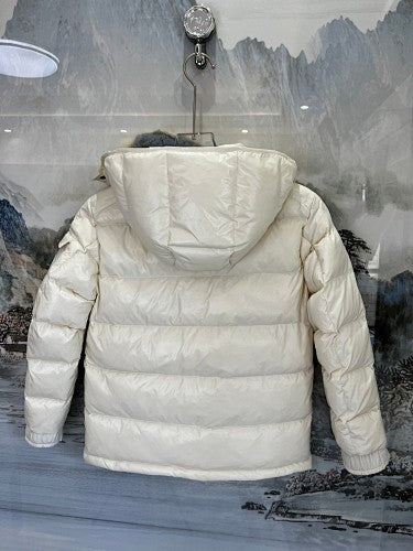 Moncler Glossy Ivory White Hooded Quilted Puffer Jacket