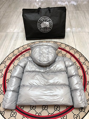 Canada Goose Metallic Silver Hooded Quilted Puffer Jacket