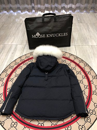 Moose Knuckles Navy Blue Plush-Trim Hooded Puffer Parka