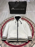 Moose Knuckles Ivory White Hooded Teddy Bomber Jacket