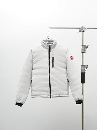Canada Goose White Stand Collar Puffer Jacket with Chest Pocket