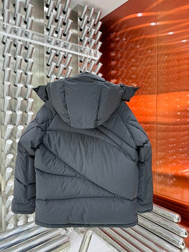 Moncler Charcoal Gray Asymmetric Quilted Hooded Puffer Jacket