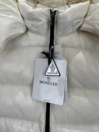 Moncler Glossy Ivory White Hooded Quilted Puffer Jacket