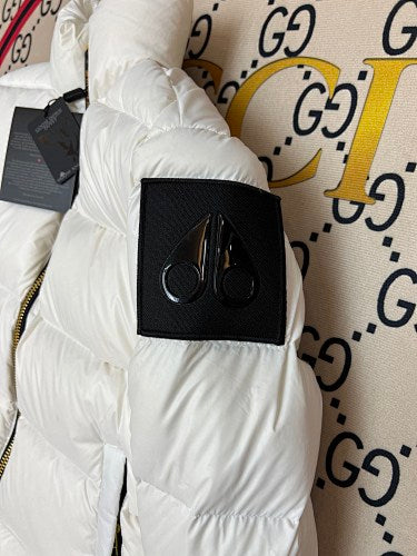 Moose Knuckles White Stand Collar Quilted Puffer Jacket