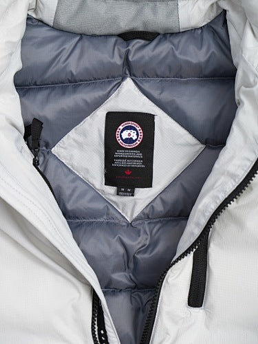 Canada Goose White Stand Collar Puffer Jacket with Chest Pocket
