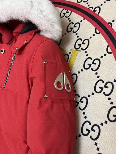 Moose Knuckles Red Plush-Trim Hooded Puffer Parka