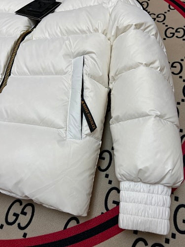 Moose Knuckles White Stand Collar Quilted Puffer Jacket