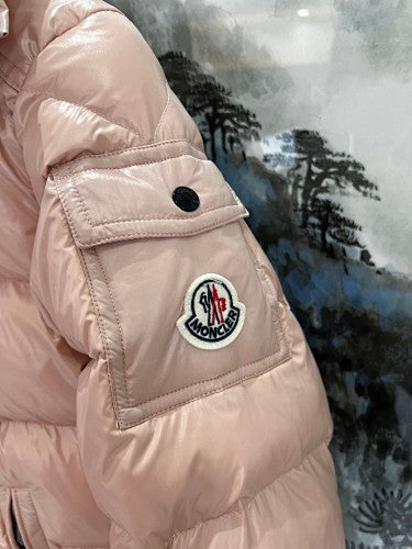 Moncler Glossy Rose Gold Hooded Quilted Puffer Jacket