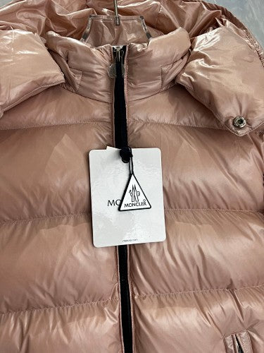 Moncler Glossy Rose Gold Hooded Quilted Puffer Jacket