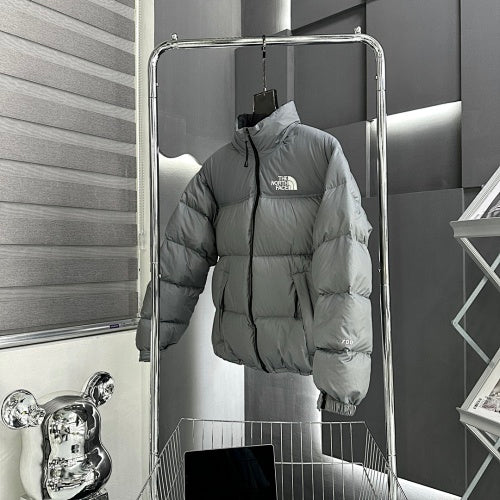 The North Face Silver Gray Stand Collar Quilted Puffer Jacket