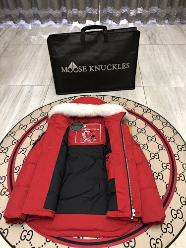 Moose Knuckles Red Plush-Trim Hooded Puffer Parka