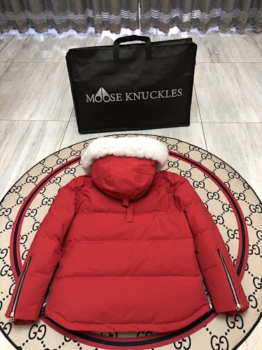 Moose Knuckles Red Plush-Trim Hooded Puffer Parka
