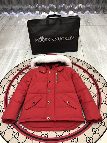 Moose Knuckles Red Plush-Trim Hooded Puffer Parka