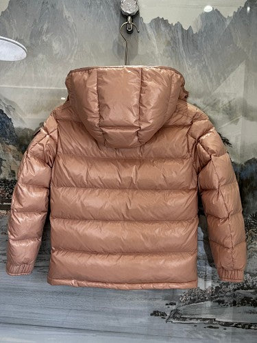 Moncler Glossy Rose Gold Hooded Quilted Puffer Jacket