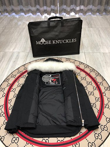 Moose Knuckles Black Plush-Trim Hooded Puffer Parka