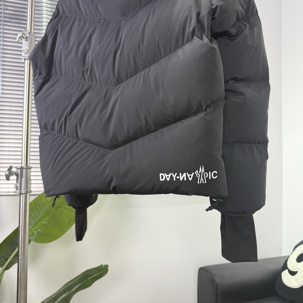 Moncler Black Chevron-Quilt Hooded Puffer Jacket